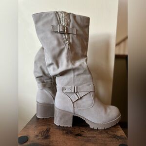 Maurice’s Knit Collar Tall Boot in Light Gray
